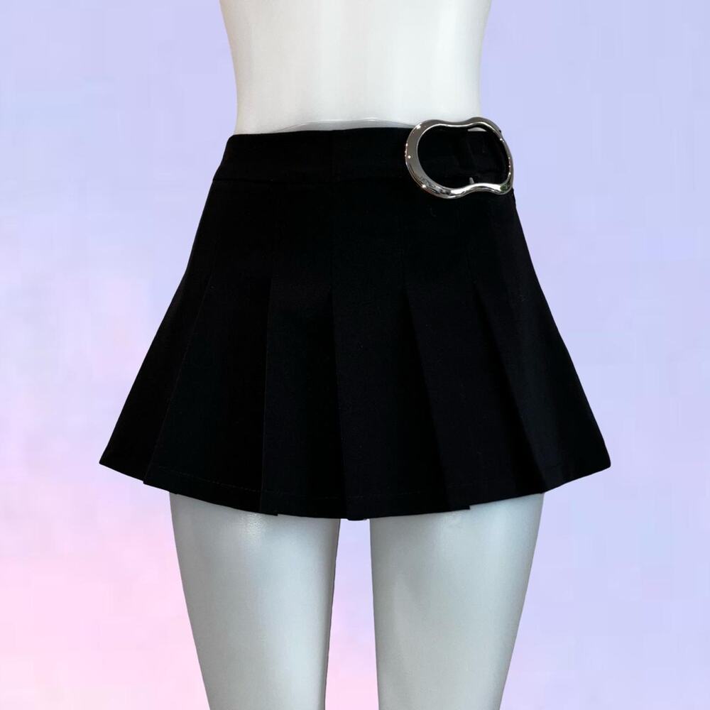 Vintage 90s y2k black pleated buckle mini skirt